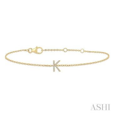1/20 Ctw Initial 'K' Round Cut Diamond Bracelet in 10K Yellow Gold